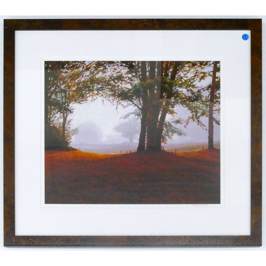 Kent Lovelace Foggy Tree Scene Lithograph Framed 25.25''x27.75''