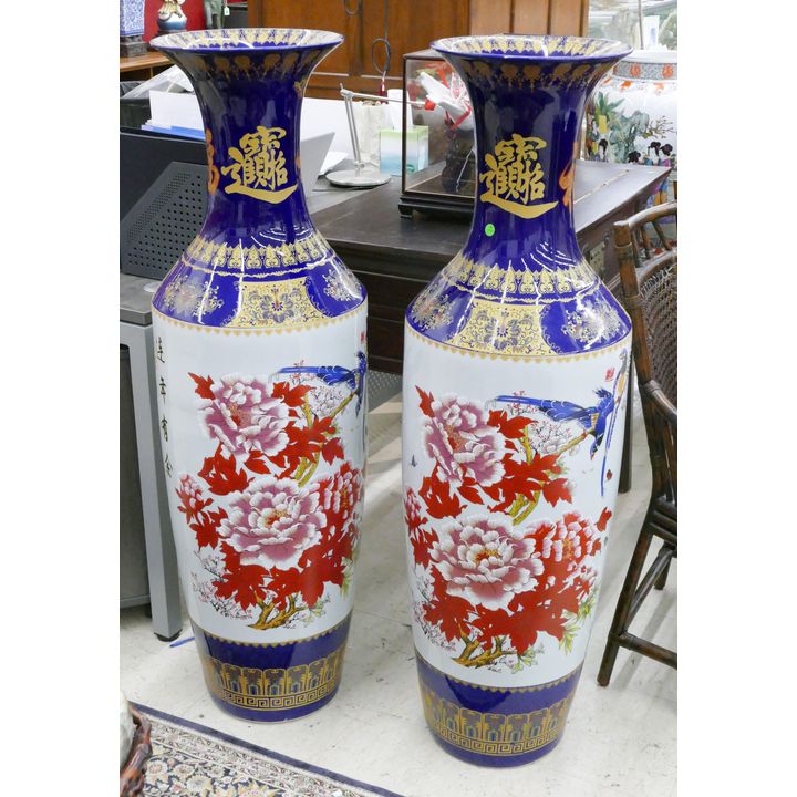 Pair Chinese Gilt Cobalt Porcelain Palace Vases 50''