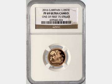 2016 ELIZABEH II PROOF 'ONE YEAR TYPE' GOLD HALF SOVEREIGN PF69 ULTRA CAMEO