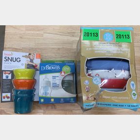 BOON SNUG SNACK, DR BROWN'S COLIC BOTTLE & 2 in 1 REUSABLE DIPERING SYSTEM