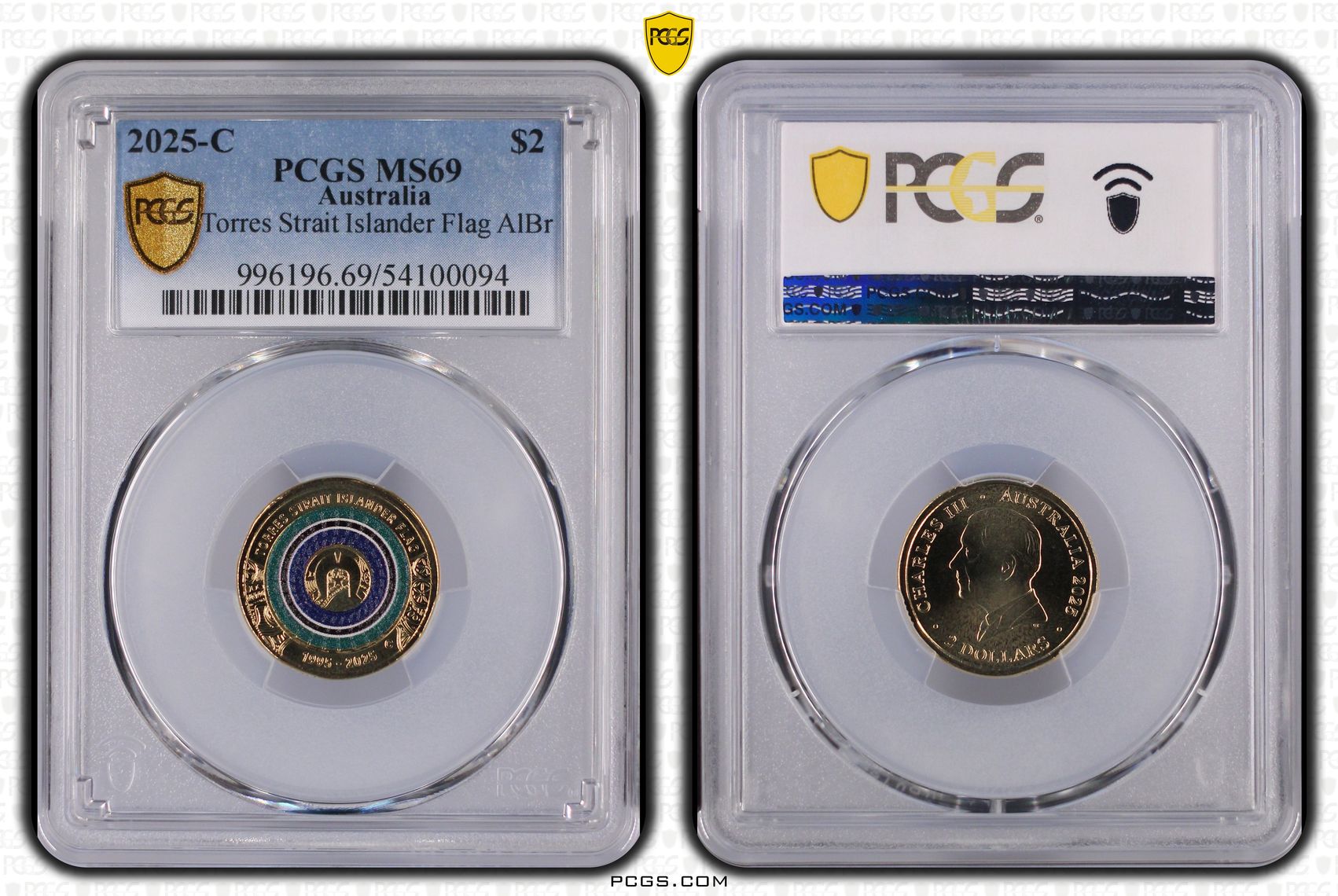 Torres Strait Islander Flag Colourised AlBr, Two Dollar, 2025-C, PCGS MS69