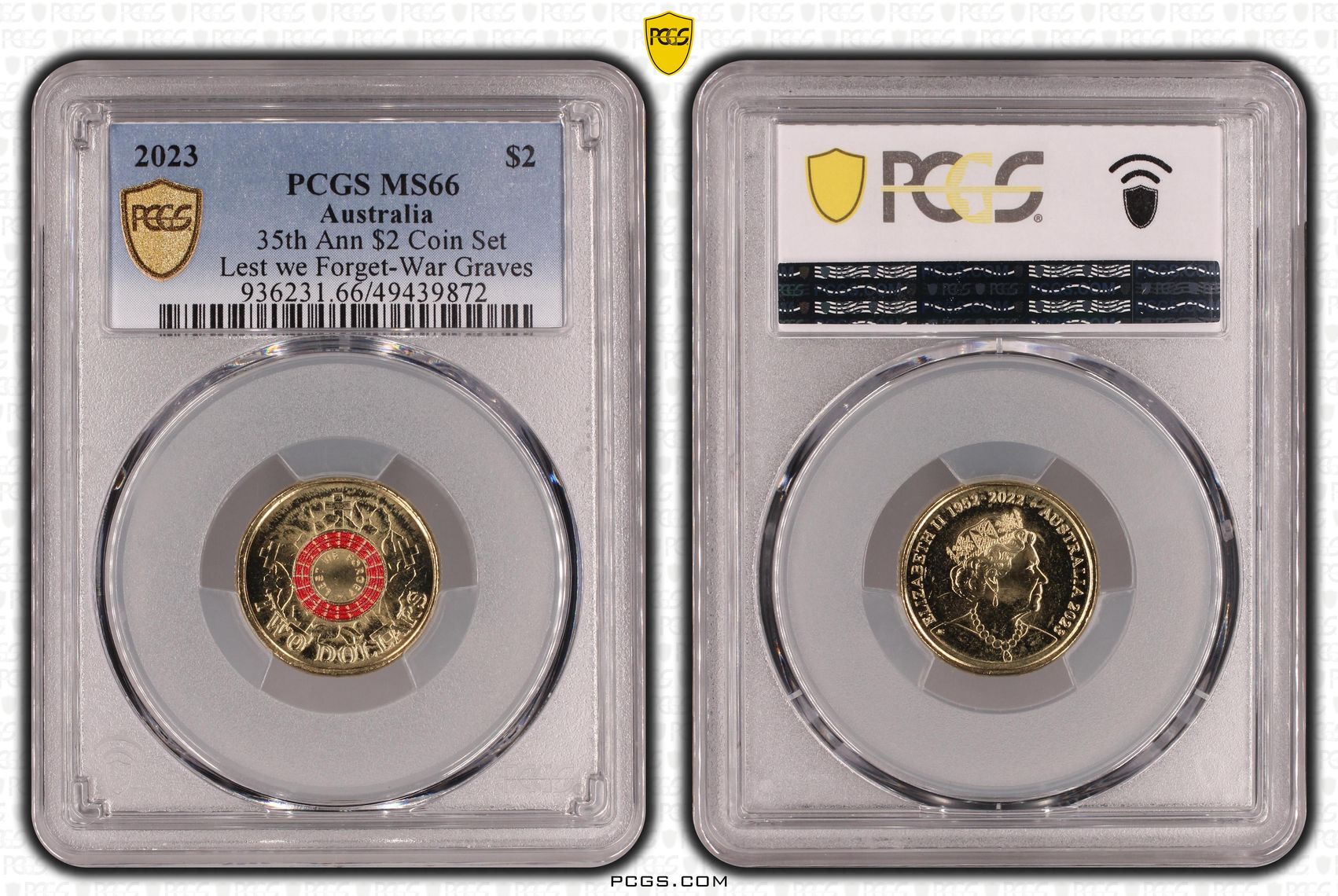 35th Ann $2 Coin Set Colorized Lest we Forget-War Graves, Two Dollar, 2023, PCGS MS66