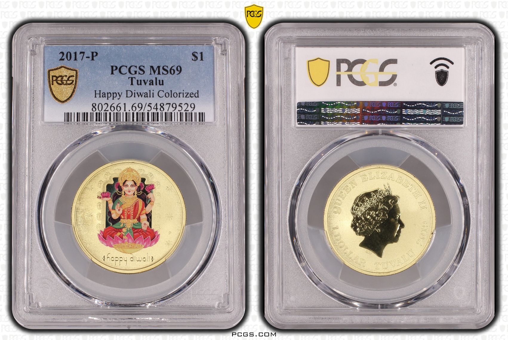 Tuvalu, Happy Diwali Colorized, One Dollar, 2017-P, PCGS MS69