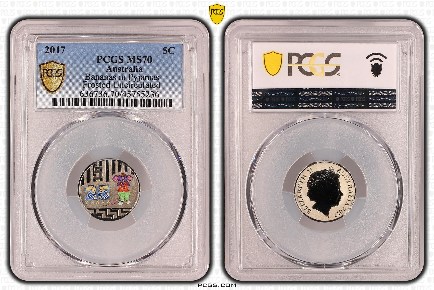 Bananas in Pyjamas Frosted Uncirculated, Five Cent, 2017, PCGS MS70