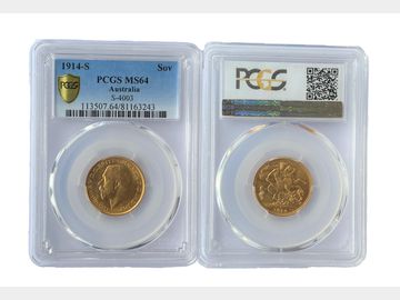 1914 King George V Sydney Mint Gold Sovereign PCGS MS64