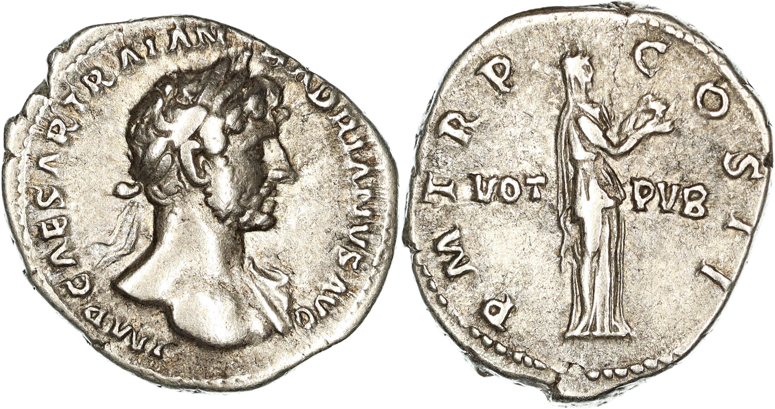 Roman Empire, Hadrian, Silver Denarius, 118 AD , VF
