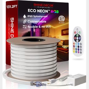 SHINE DECOR LED RGB NEON ROPE LIGHTS AC 120V, EXPANDABLE & CUTTABLE BRIGHT STRIP LIGHTING WITH REMOTE, DIMMABLE COLOR CHANGING, ET