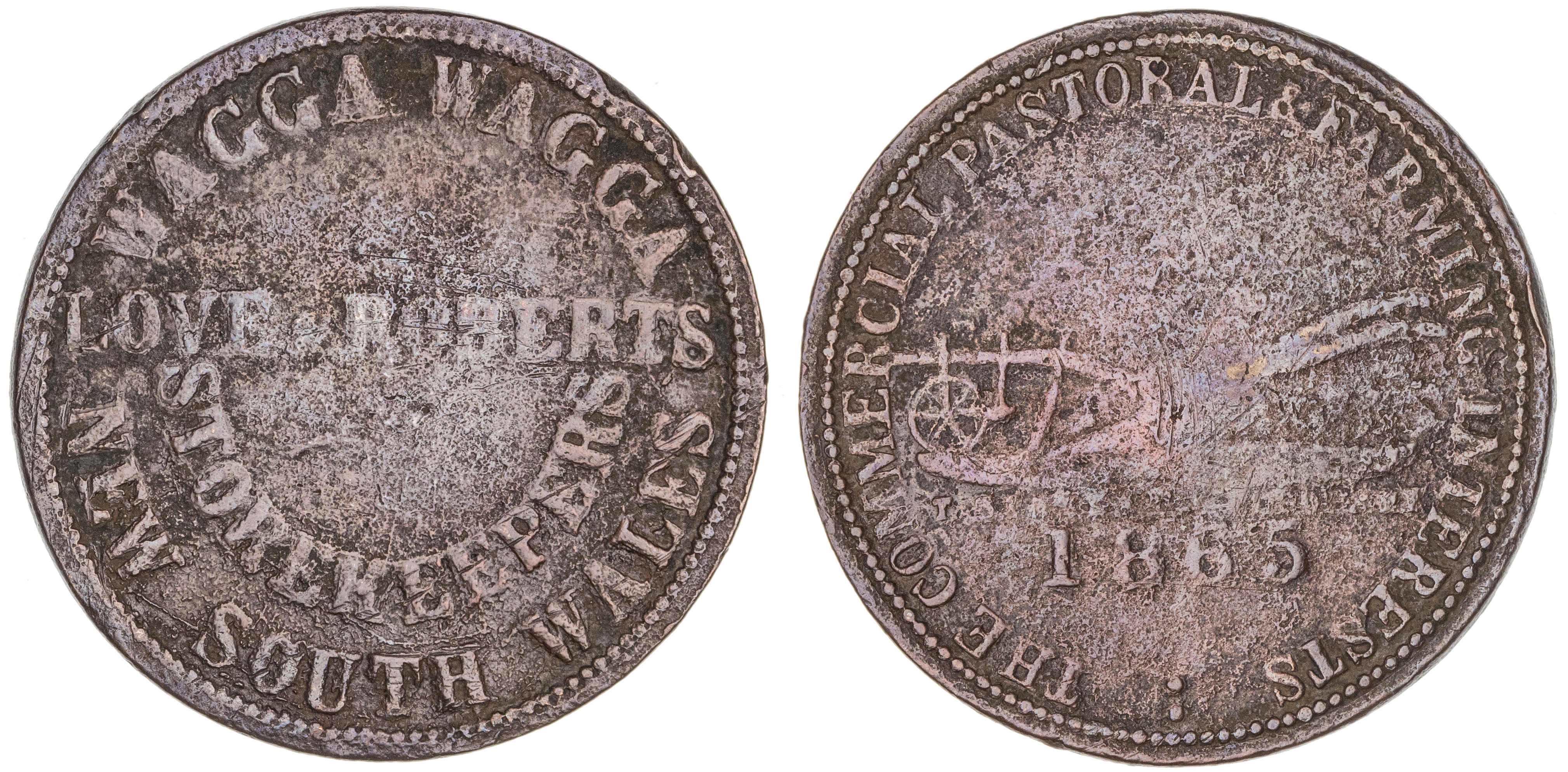 Love & Roberts, Wagga Wagga, NSW, Penny, 1865, VG