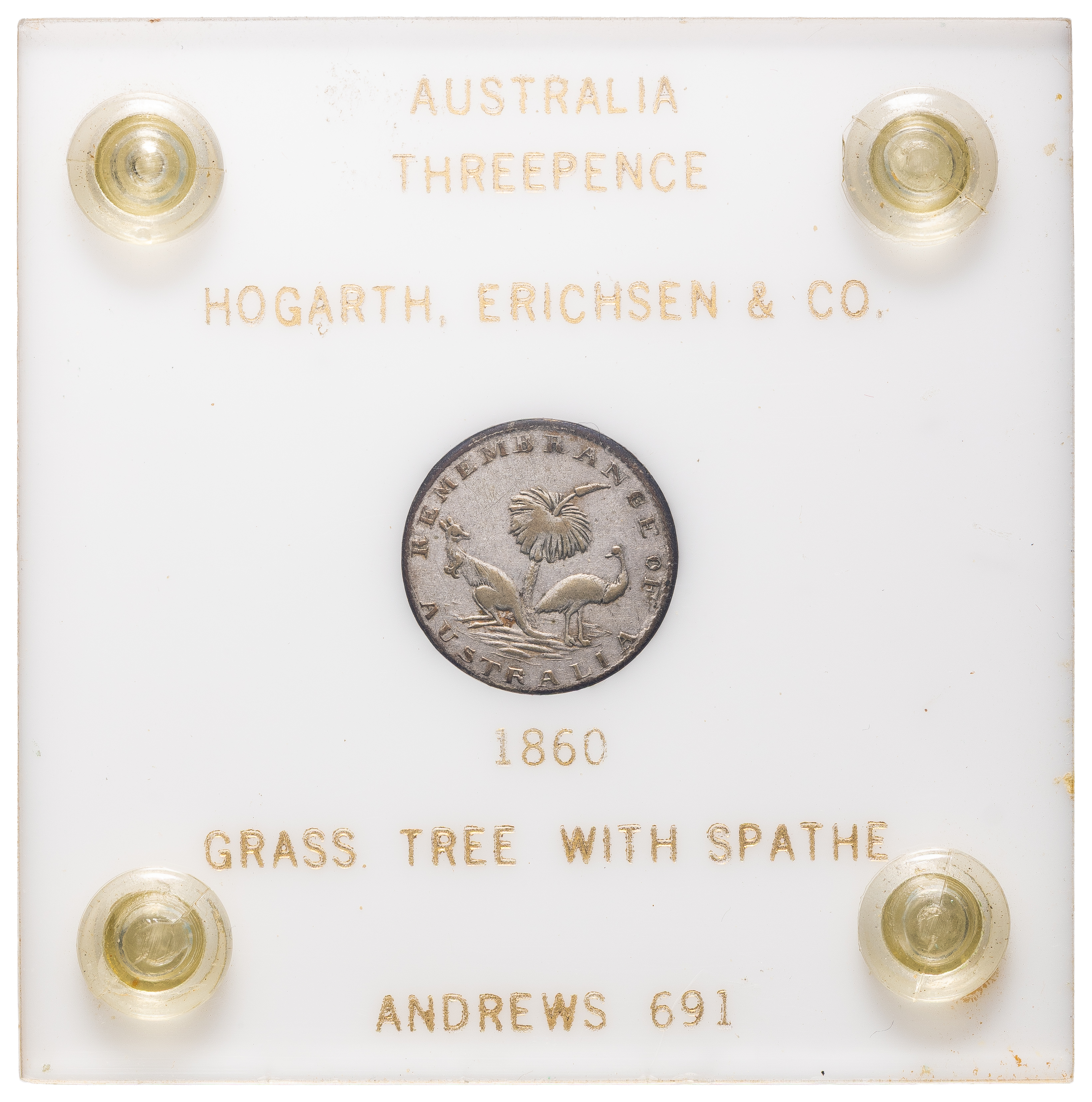 A.123 - Hogarth & Erichsen, Sydney, NSW, Threepence, 1860, aVF