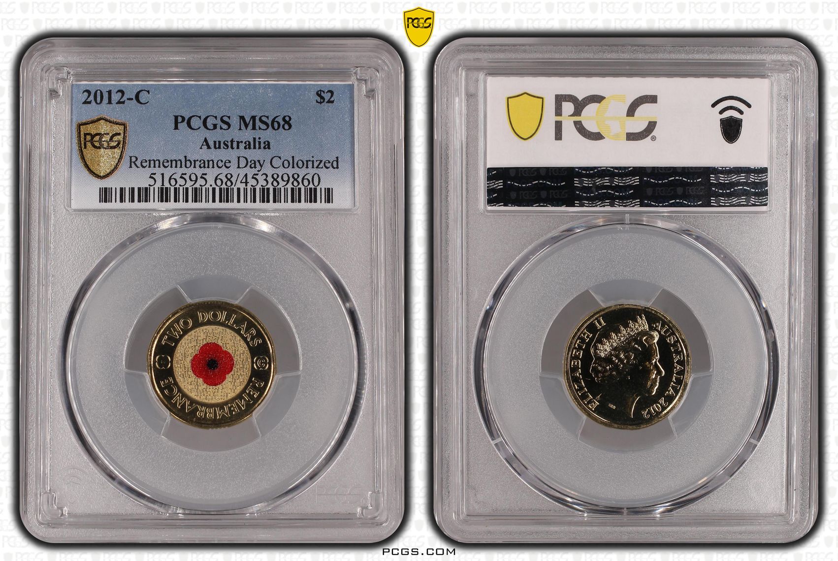 2012-C Australia Two Dollar, $2 Remembrance Day Colored PCGS - MS68 -860