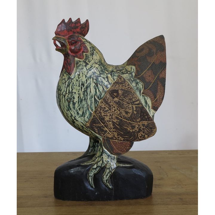 LARGE PAINTED WOOD ROOSTER