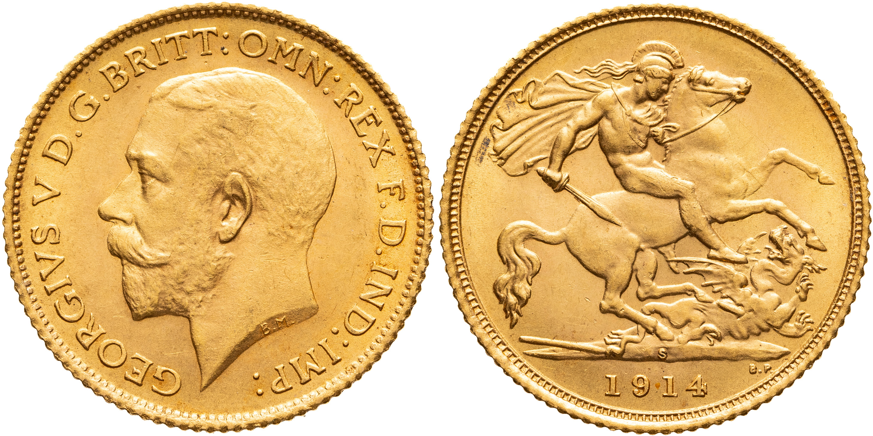 George V, St George Reverse, Half Sovereign, 1914-S, GEM