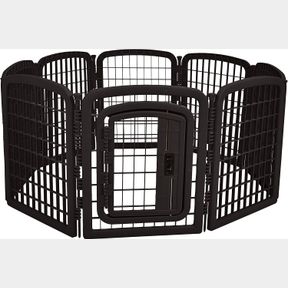 71 CM AMAZON BASICS 8-PANEL OCTAGONAL PLASTIC PET PLAYPEN WITH GATE, 71 CM, BLACK