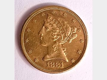 1881 UNITED STATES OF AMERICA GOLD LIBERTY 5 DOLLAR COIN