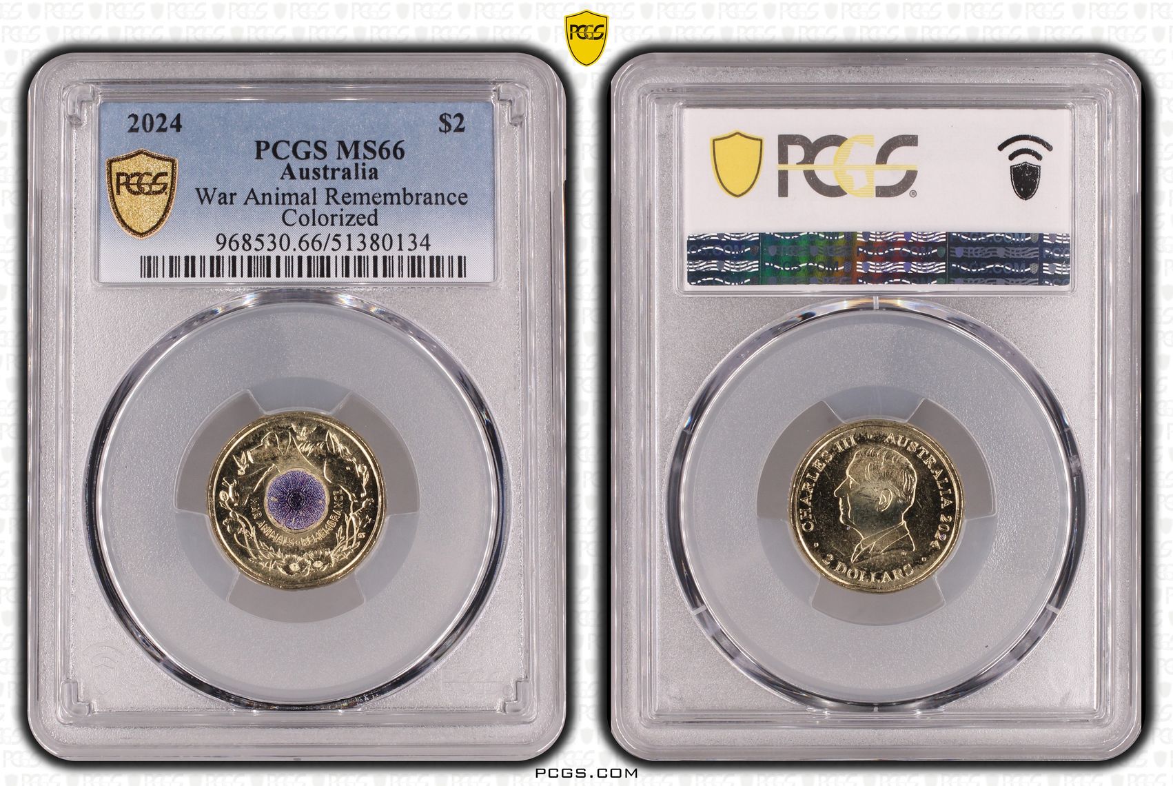 War Animal Remembrance Colorized, Two Dollar, 2024, PCGS MS66