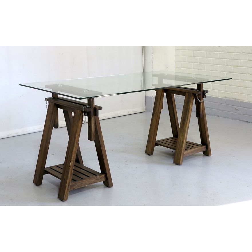 GLASS TOP TRESTLE DINING TABLE