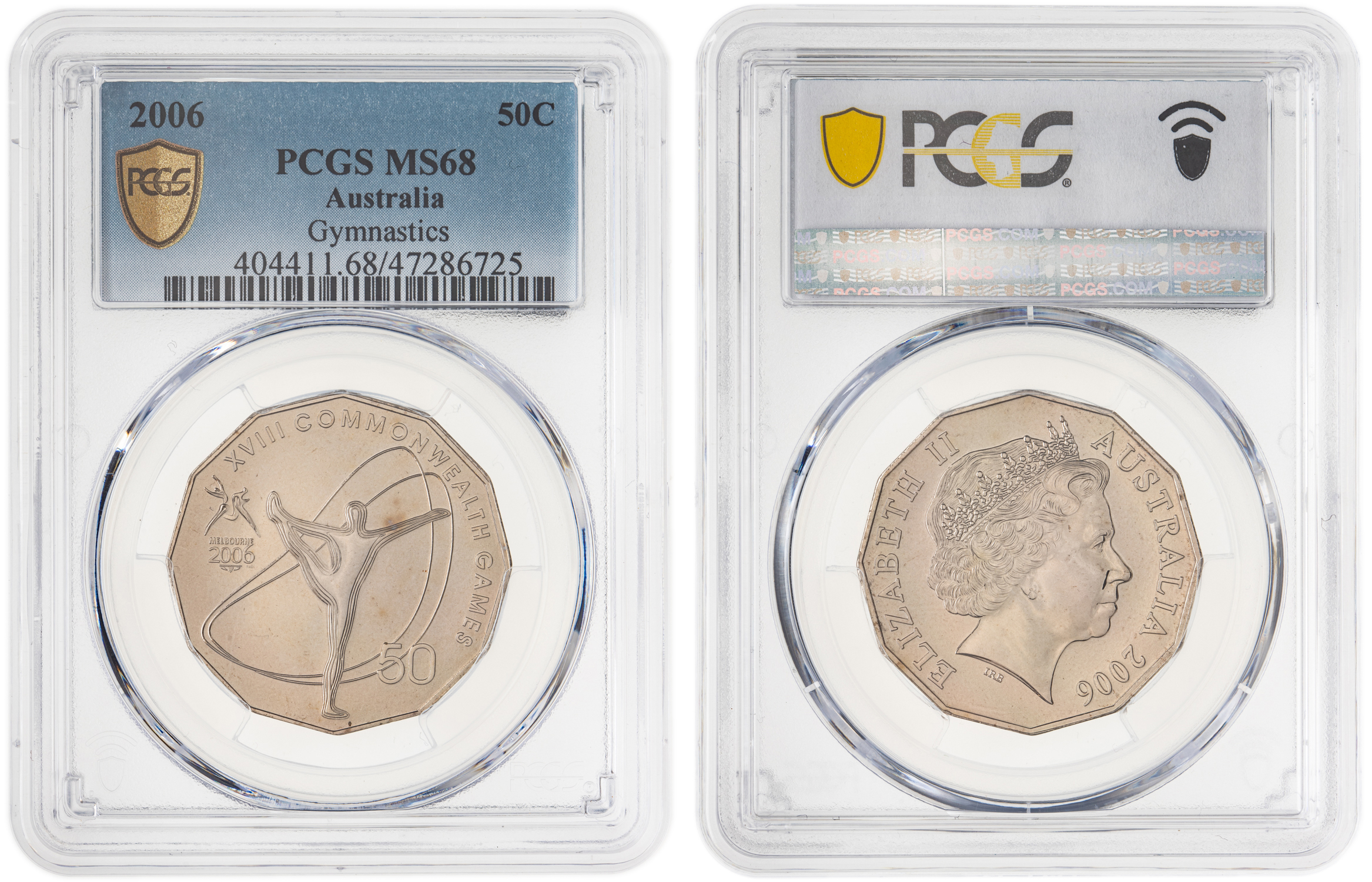 159 · Elizabeth II, Gymnastics, Fifty Cent, 2006, PCGS MS68