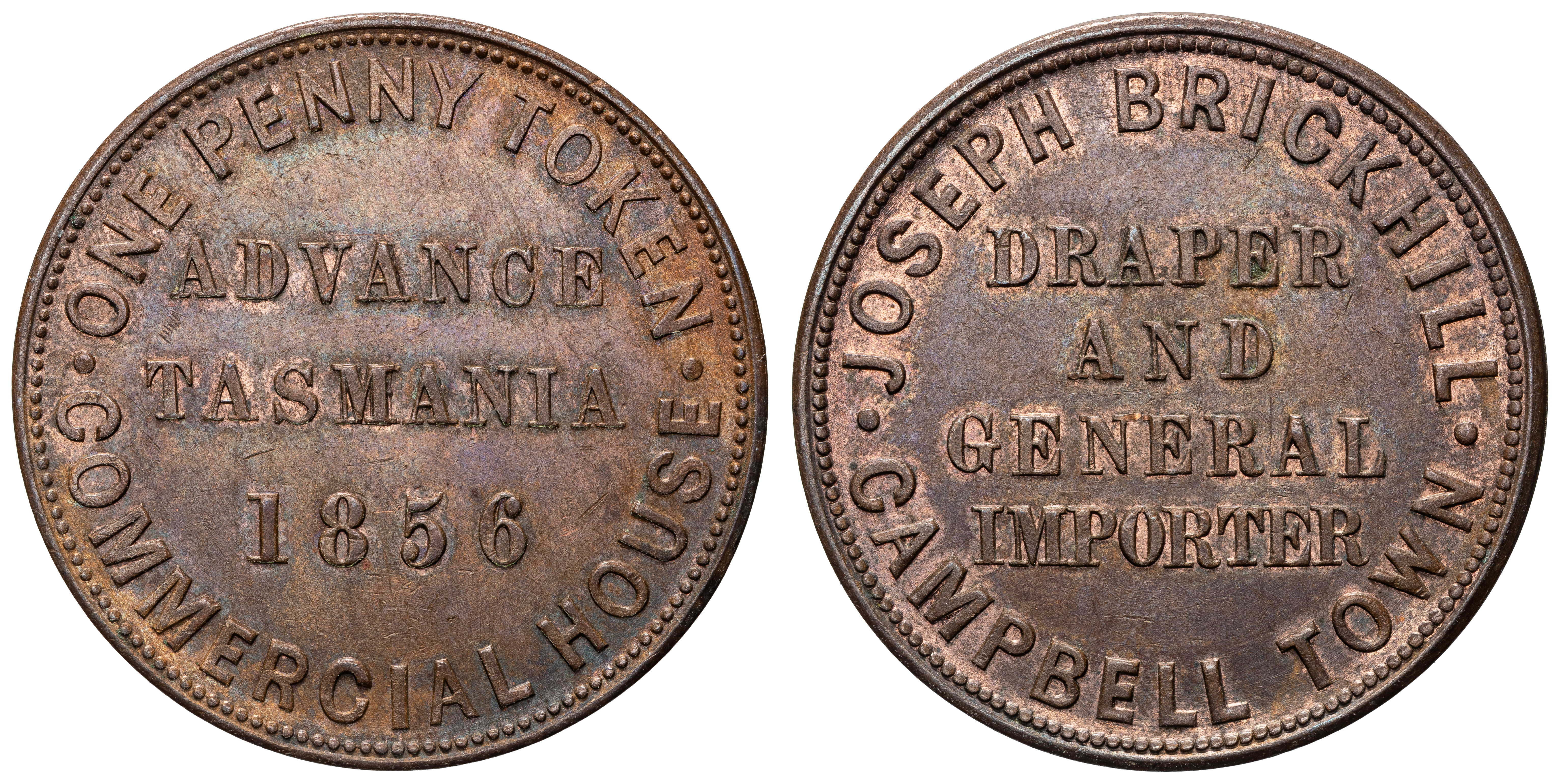 A.29 - Brickhill, Joseph, Cambelltown, TAS, Penny, 1856, aUNC