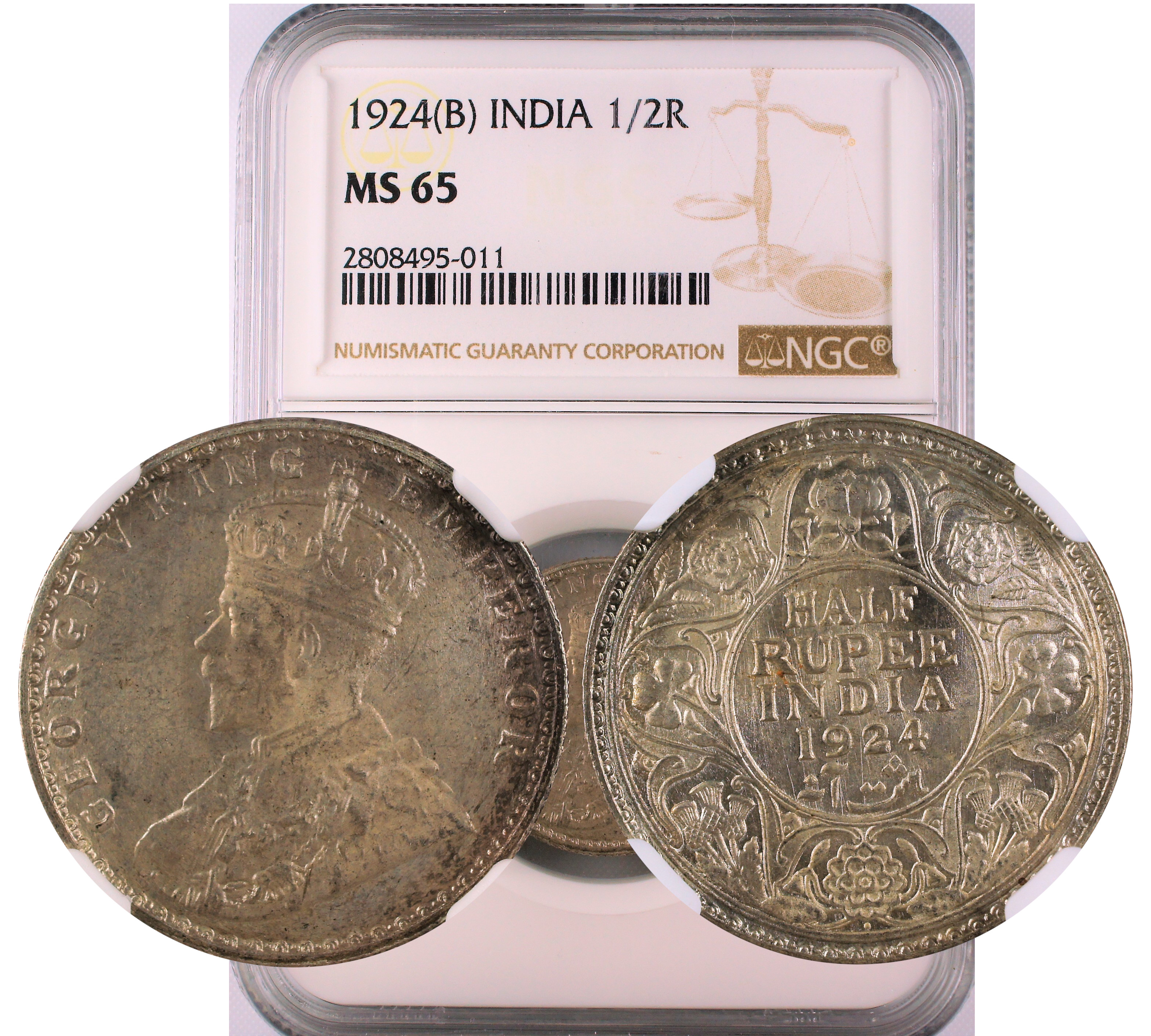 1924 B INDIA 1/2 RUPEE MS65