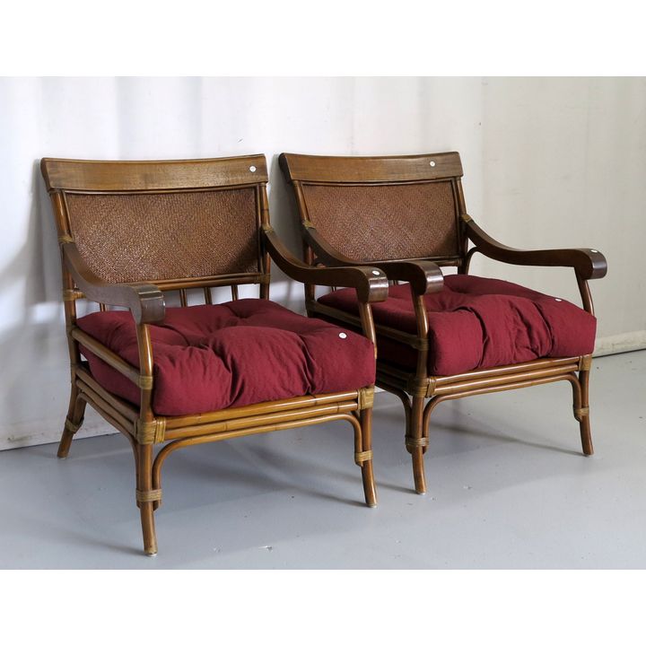 PAIR OF UPHOLSTERED OPEN ARMCHAIRS