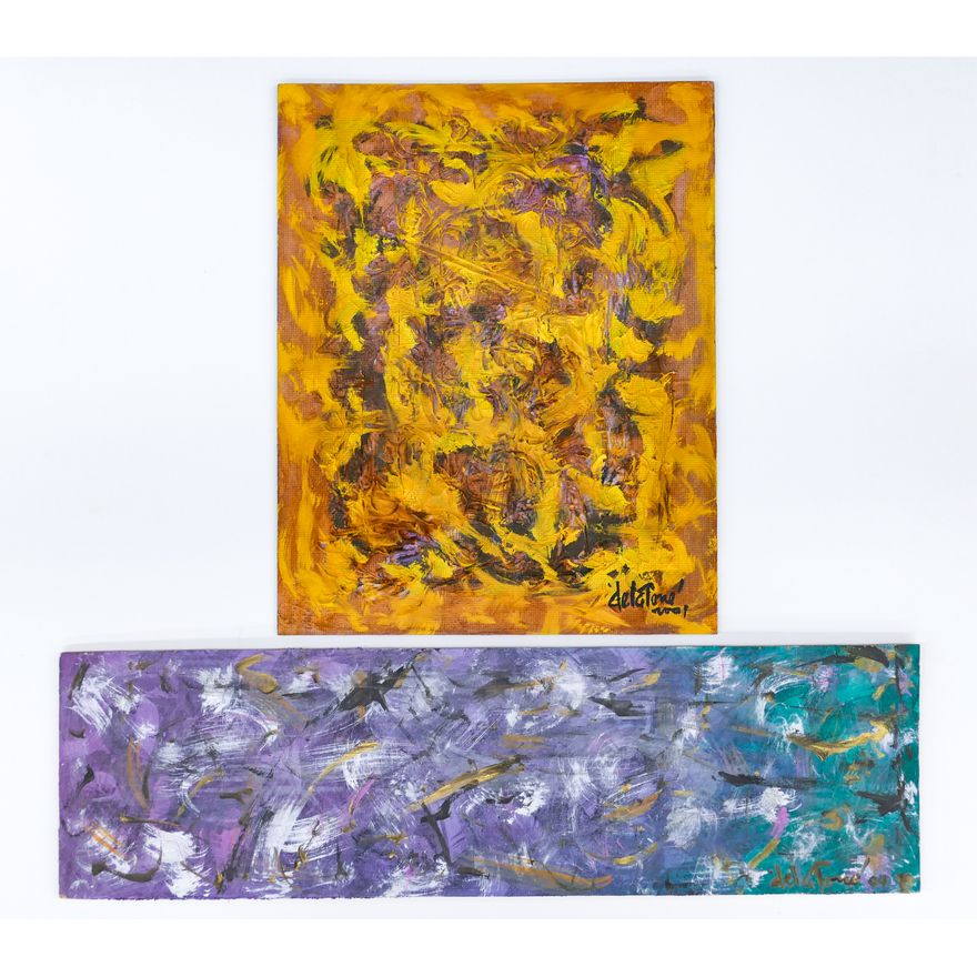 2pc Joseph de la Torre Signed Oil/Acrylic on Wood