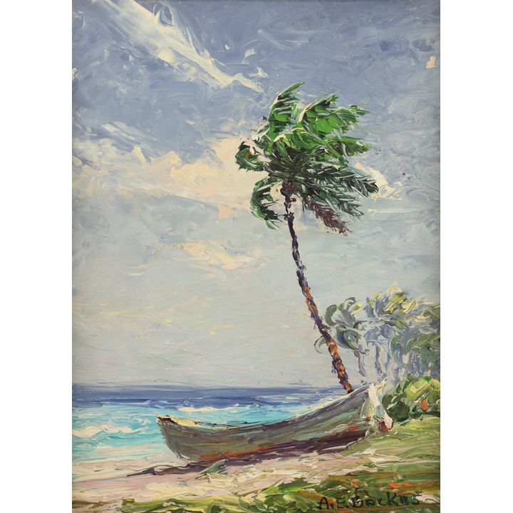 Albert Ernest Backus ''Boat and Palm Tree'' Oil