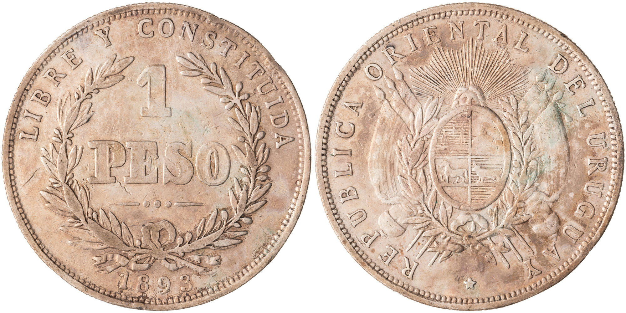 Uruguay, Oriental Republic, One Peso, 1893, Fine