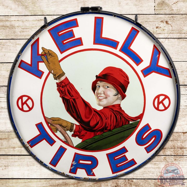 Iconic 42" Kelly Tires SS Porcelain Sign & Ring w/ Lotta Miles