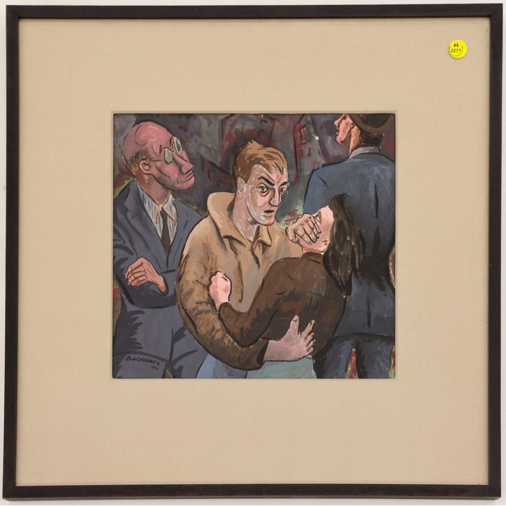 Byron Gardner ''Don't Tell'' 1950 Gouache Painting Framed 20.5''x20.5''