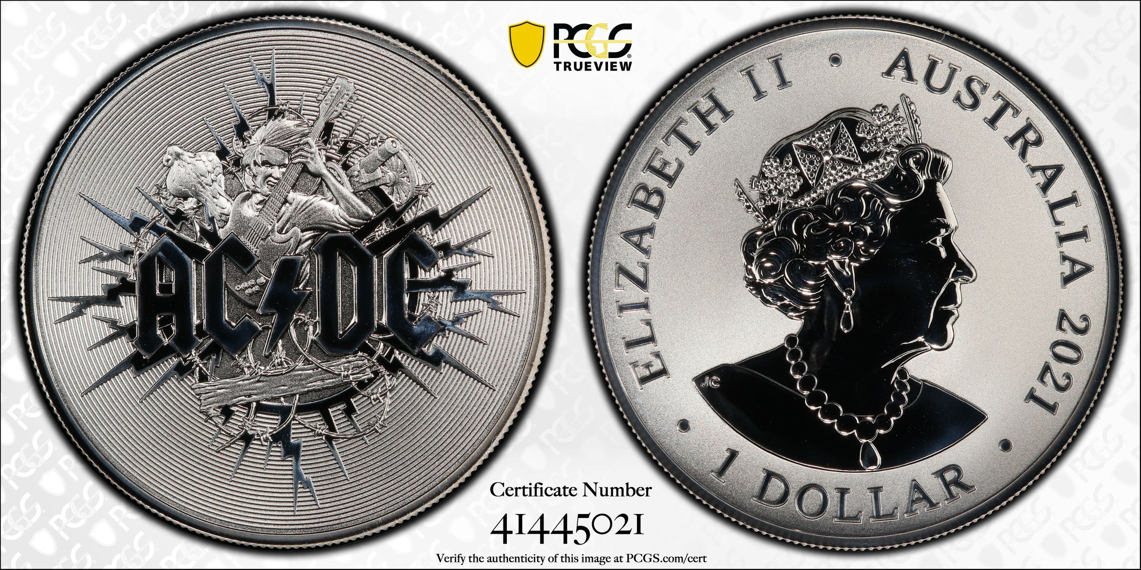 AC/DC - Frosted Uncirculated, One Dollar, 2021, PCGS MS69