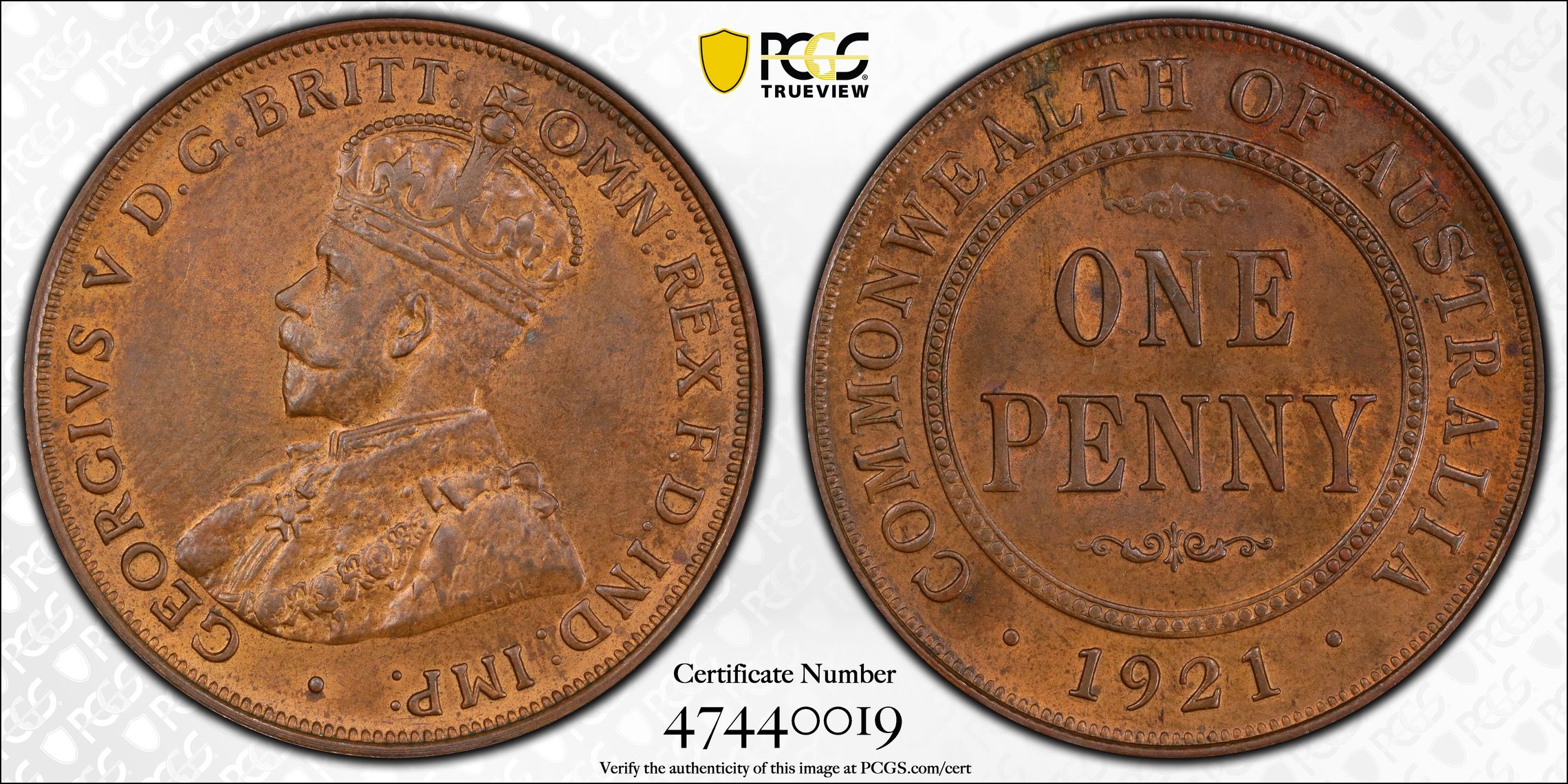 George V, Indian obverse, Penny, 1921, PCGS MS64BN