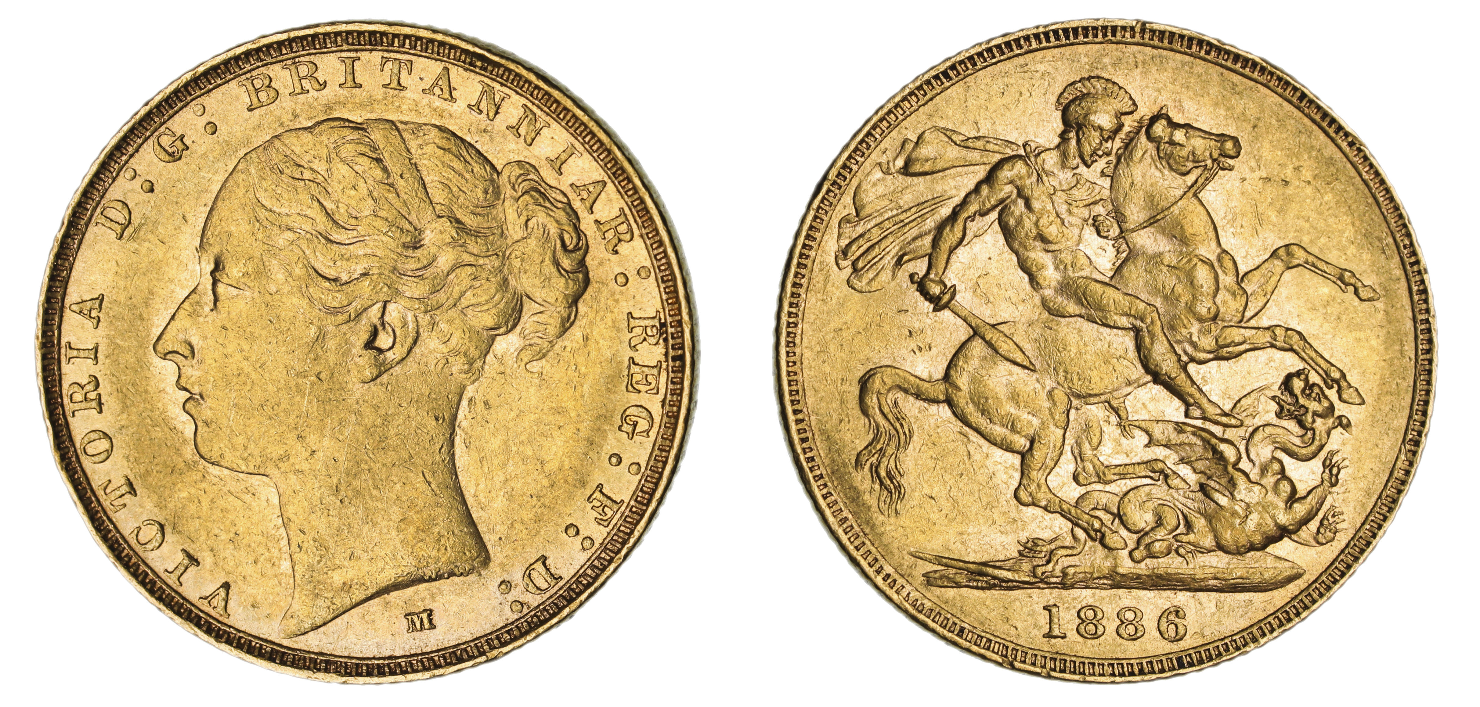 Victoria, St. George Reverse - Melbourne Mint - Young, Sovereign, 1886, gVF