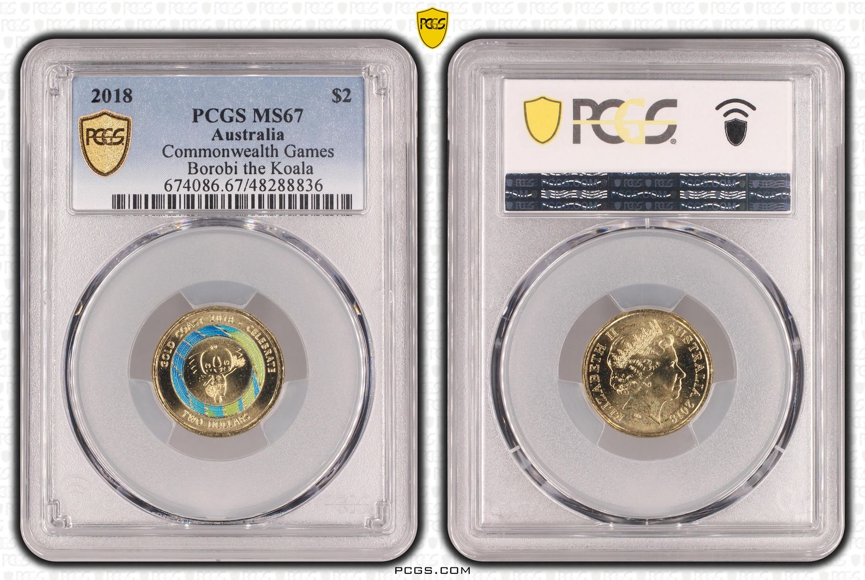 Commonwealth Games - Borobi the Koala, Two Dollar, 2018, PCGS MS67