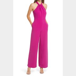 16 JULIA JORDAN TWIST-FRONT HALTER JUMPSUIT