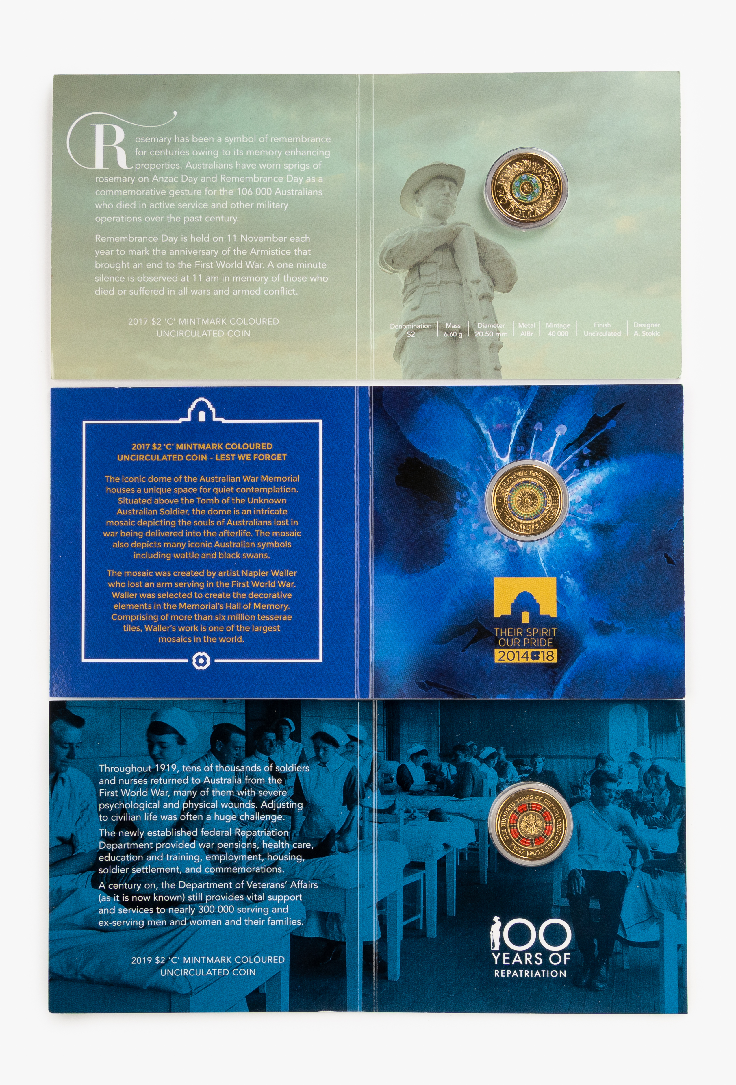 Elizabeth II, RAM - Remembrance Day, Lest We Forget & Repatriation, Two Dollars, 2017-C - 2019-C, UNC