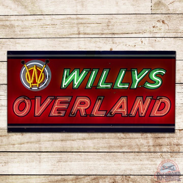 Willys Overland Single Sided Porcelain Neon Sign w/ Logo