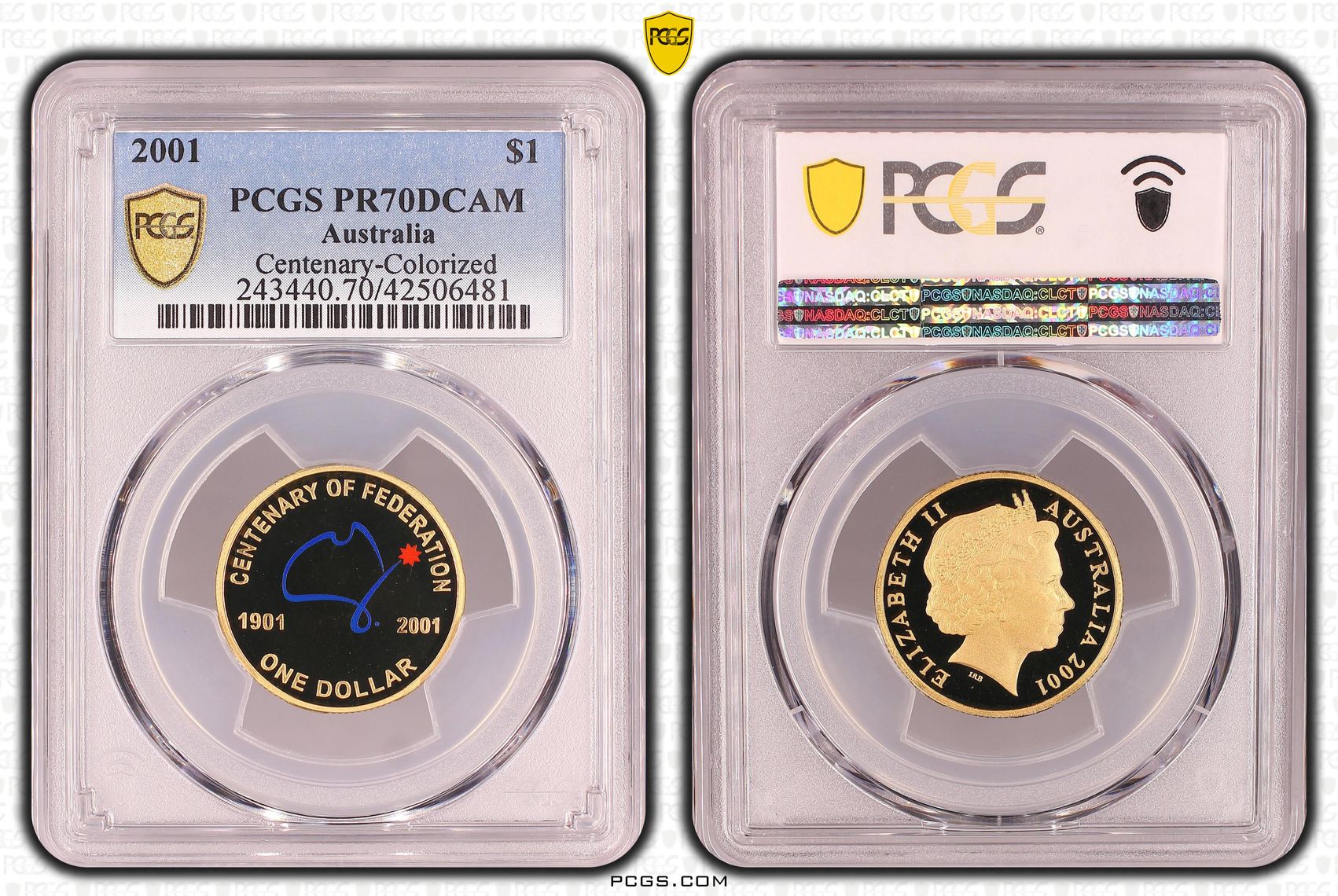 Elizabeth II, Centenary-Colorised, One Dollar, PR70DCAM , 2001 PCGS POP - 31/0