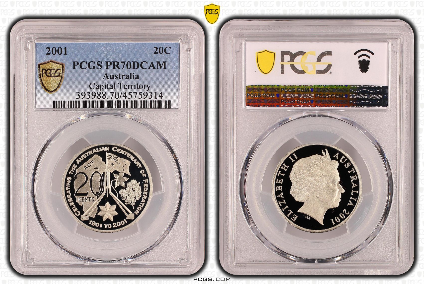 Capital Territory, Top pop, Twenty Cent, 2001, PCGS PR70DCAM