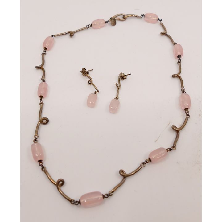 Tiffany & Company Sterling & Rose Quartz Necklace & Earring Set