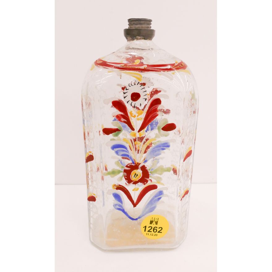 Antique Stiegel Glass Enameled Glass Bottle- 6''