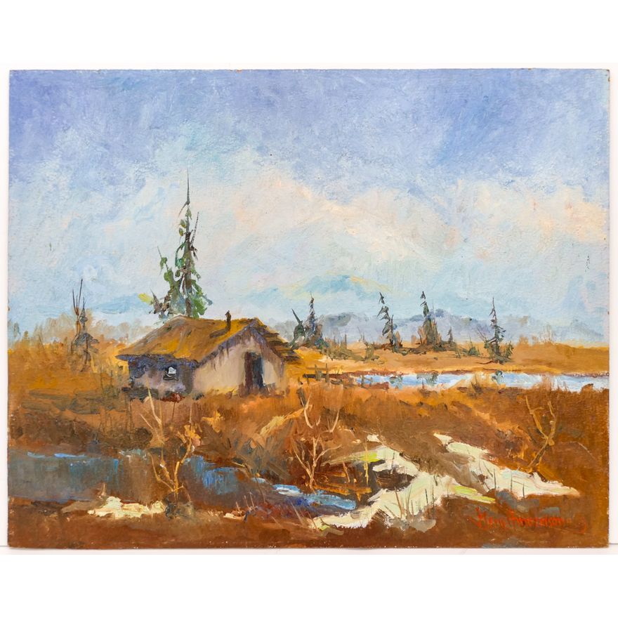 Gene Amondson ''Cabin in Field'' Oil on Masonite 16''x20''