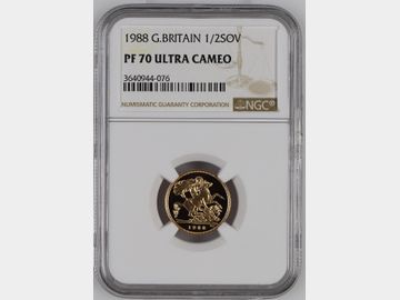 1988 PROOF GOLD HALF SOVEREIGN PF70 UCAM TOP POP!