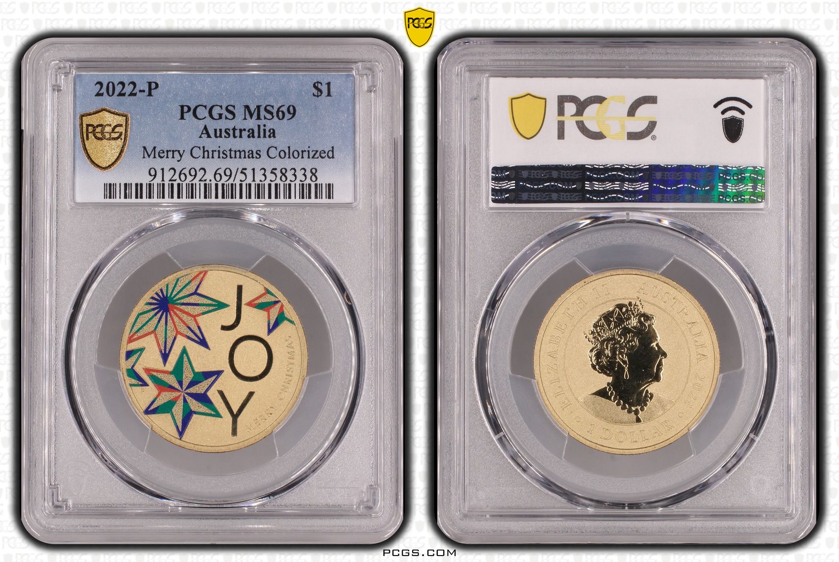 Merry Christmas Colorized, One Dollar, 2022-P, PCGS MS69
