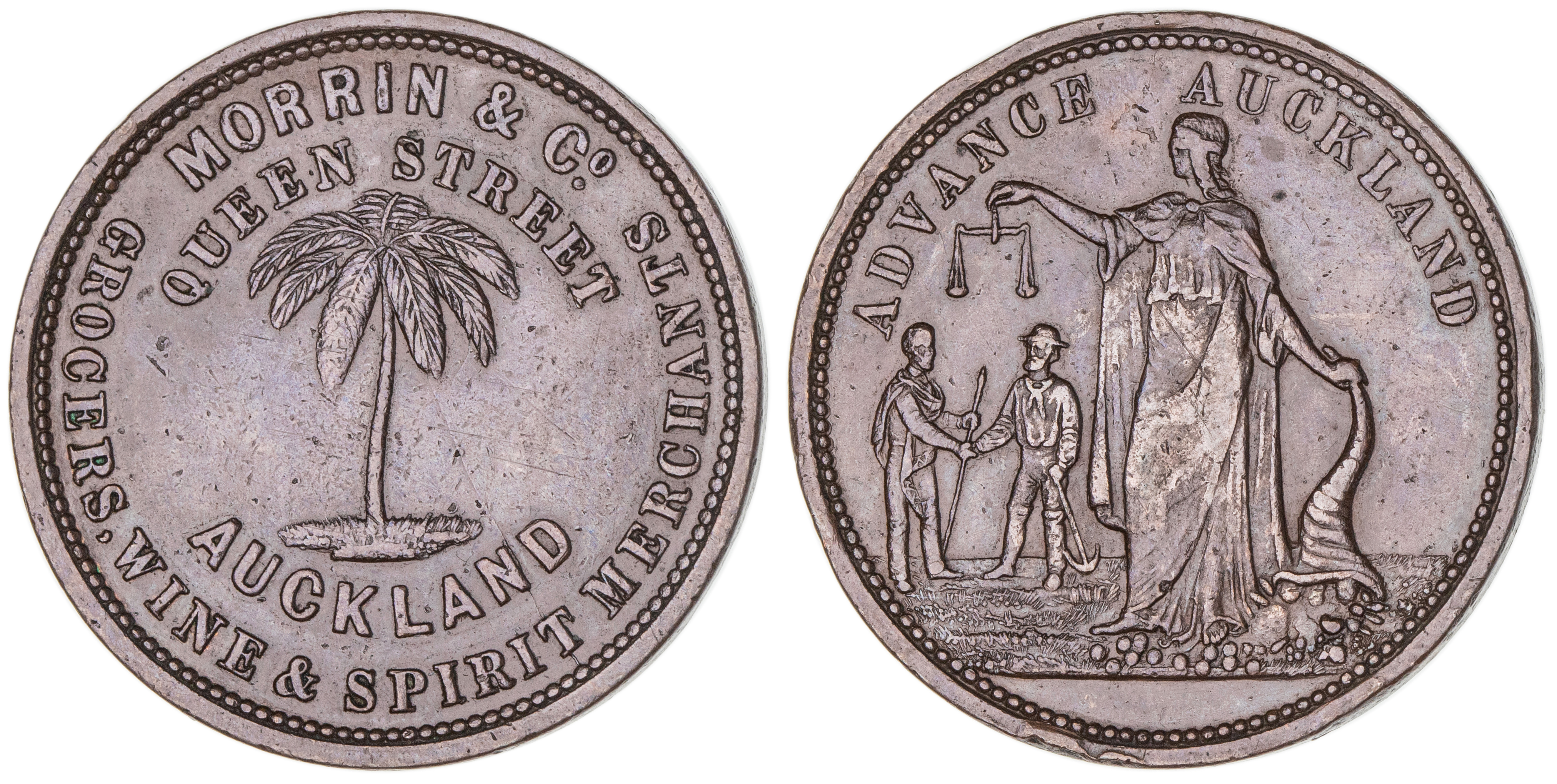 463 · New Zealand, Morrin & Co., Auckland, Penny, ND, aEF