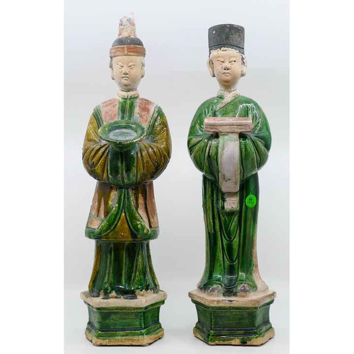 Pair Chinese Ming Sancai Attendant Tomb Figures 19'' Approx.