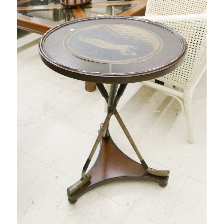 Designer Figural Golf Club Pedestal Side Table- 28x20'' with edge wear