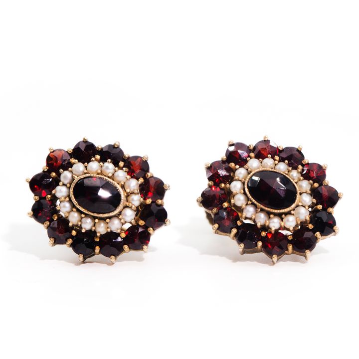 Garnet & Pearl Vintage Earrings