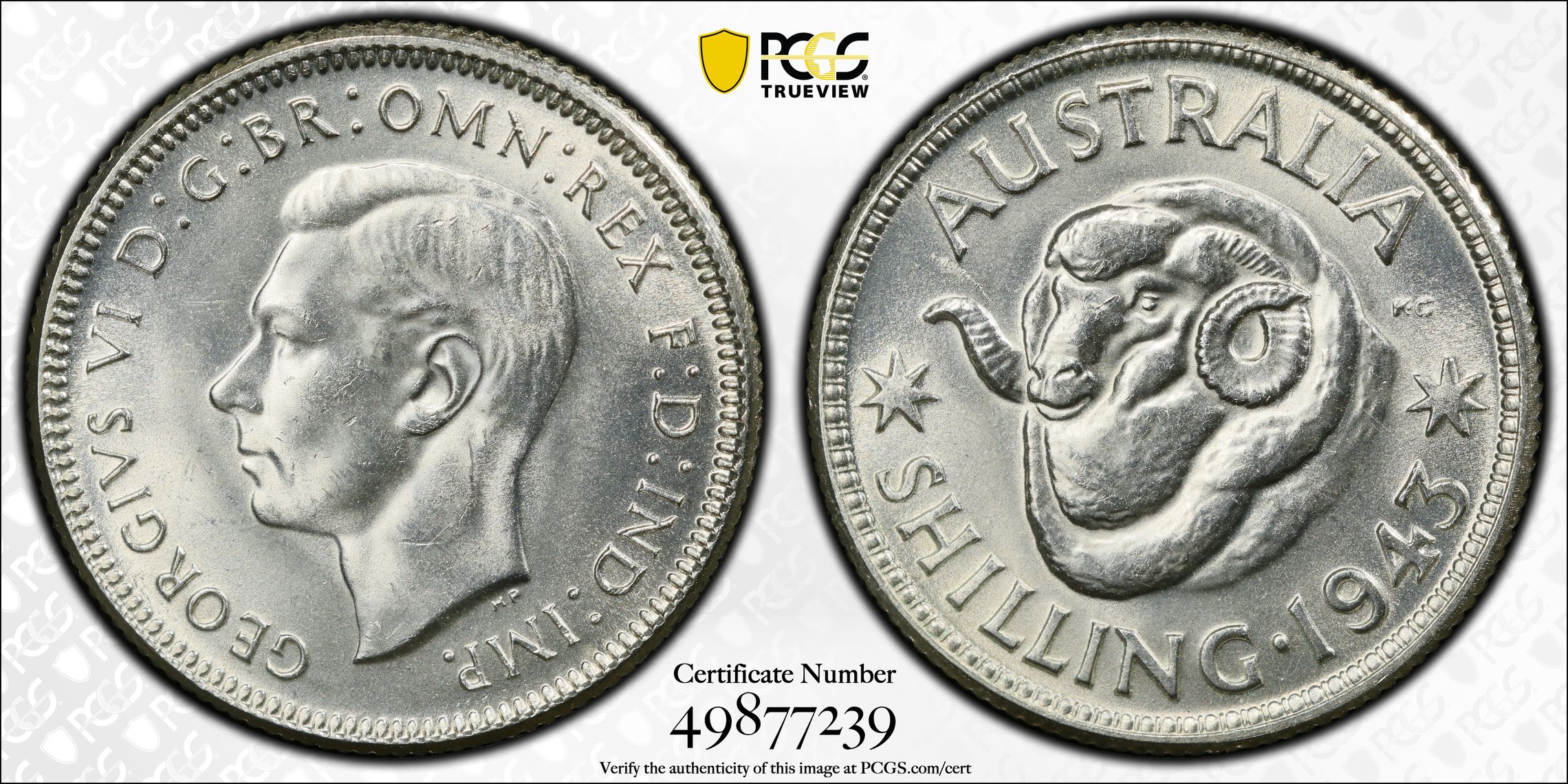 George VI, , Shilling, 1943(m), PCGS MS64