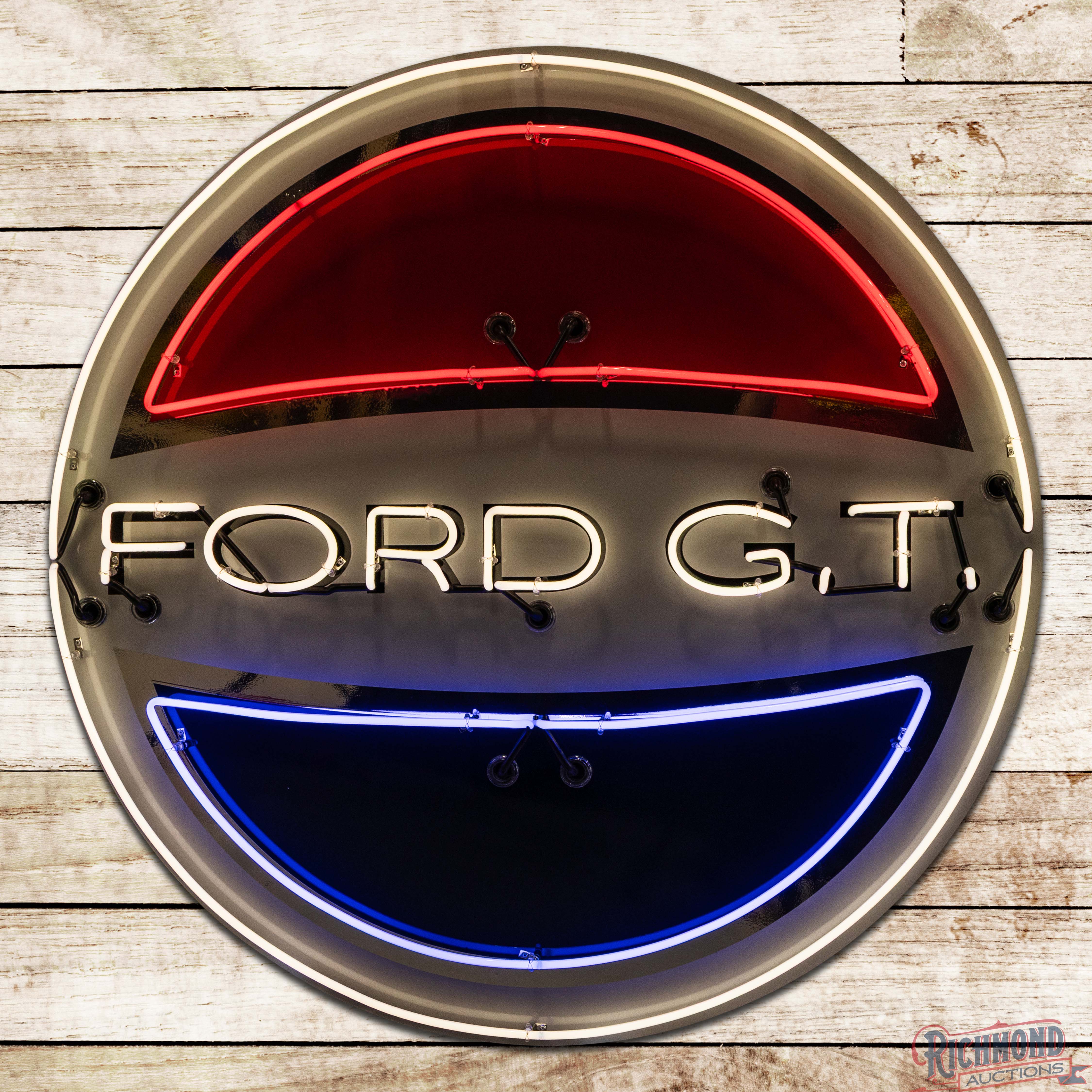 Custom Ford GT Single Sided Tin Neon Sign w/ Logo | Richmond Auctions