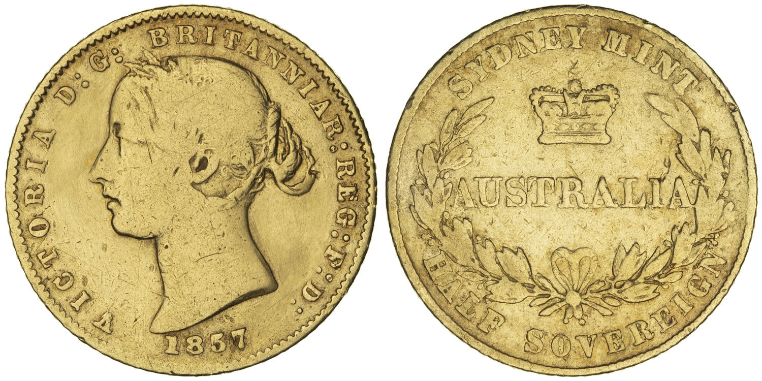 Victoria, Sydney Mint - Type II, Half Sovereign, 1857, VG